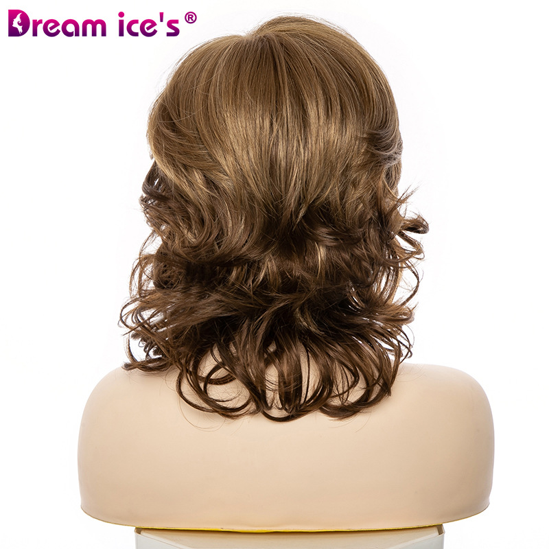 速卖通时尚欧美女齐肩偏分短卷发棕色自然化纤高温丝假发头套批发