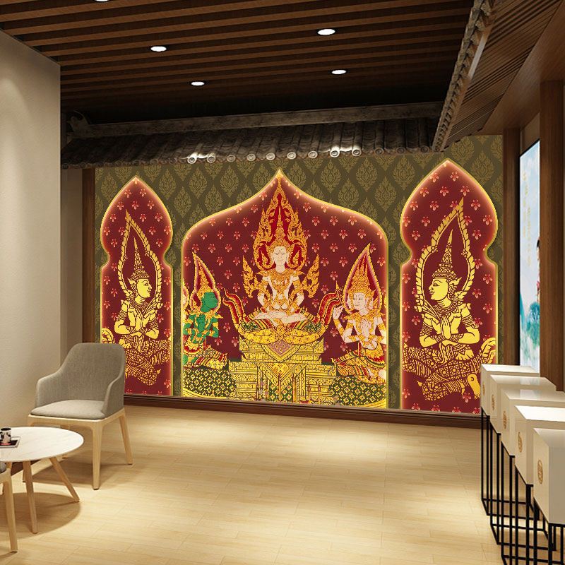 泰式印度佛像背景墙布泰国装修壁画装饰瑜伽按摩店东南亚风格壁纸