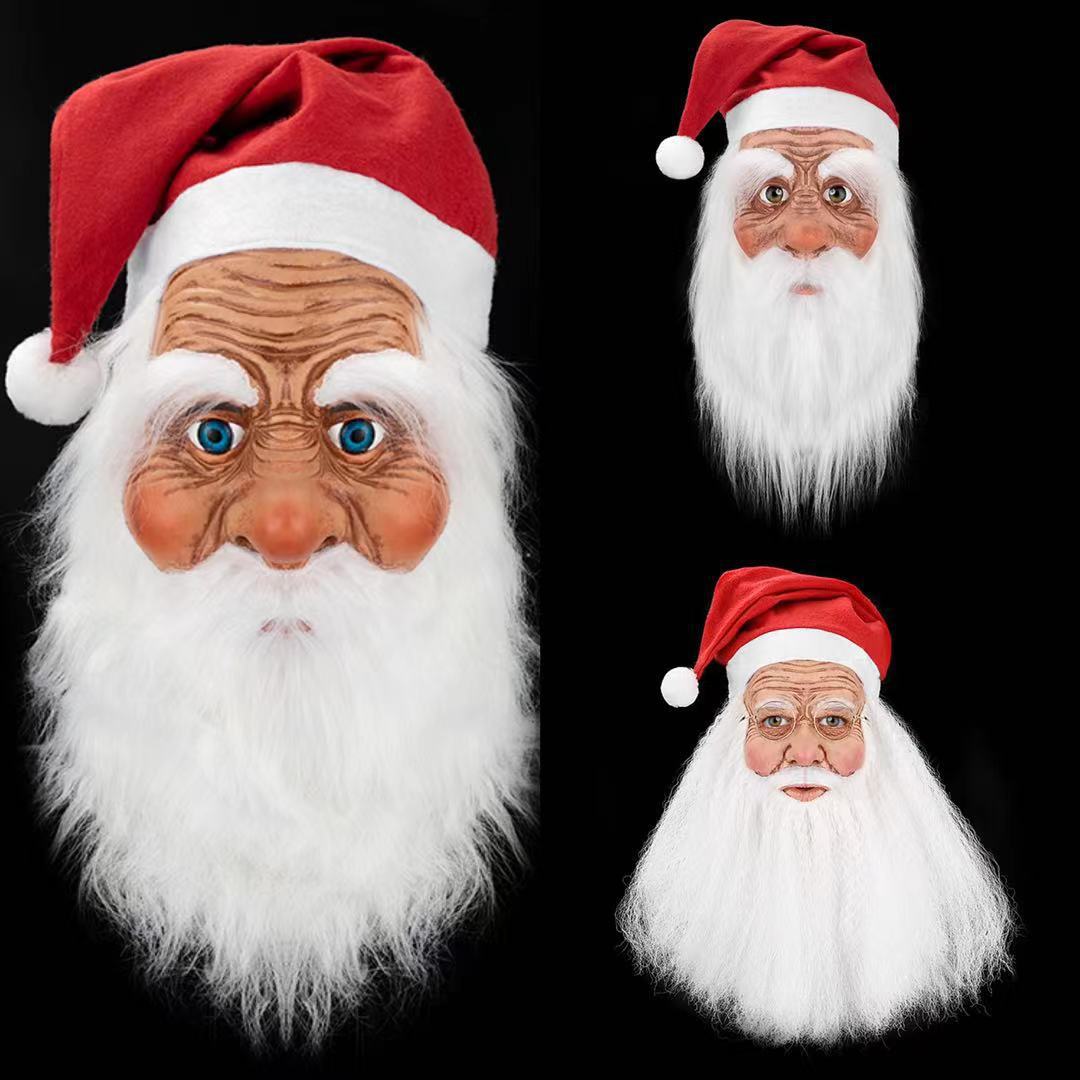 Halloween Mask Latex Headgear Santa Claus Same Latex Headgear White Beard Old Man Mask Christmas Party