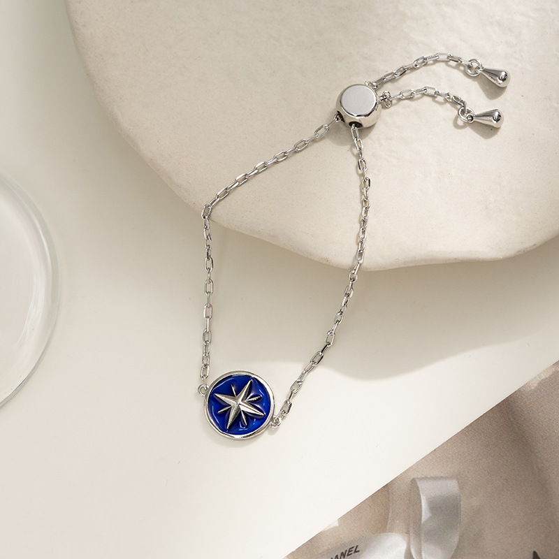 蓝色星芒赐禄饰品八芒星罗盘手链女转运珠简约可调节生日礼物批发