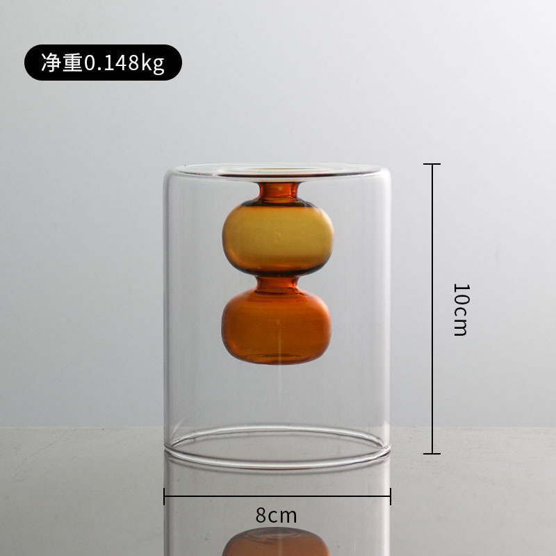 INS European-Style Simple Stained Glass Creative Double Layer Transparent Glass Vase Personalized Desktop Decoration Hydroponic Flower Pot