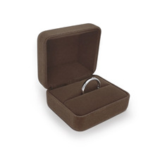 【廠家直銷】批發定制高檔咖啡色絨布珠寶鐵質雙戒指盒首飾包裝盒