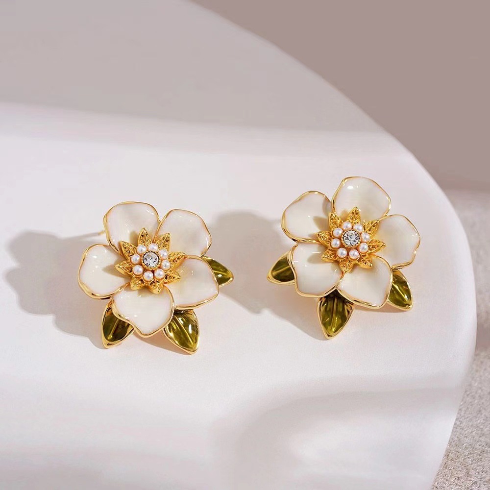 高级感法式复古滴釉花朵耳环女仙气小众独特设计感山茶花气质耳钉