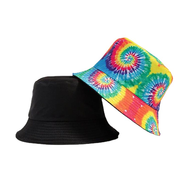 Cross-Border Double-Sided Tie-Dyed Fisherman Hat Men's and Women's Spring and Summer Korean Fashion Printed Sun Protection Hat Sun Hat Bucket Hat