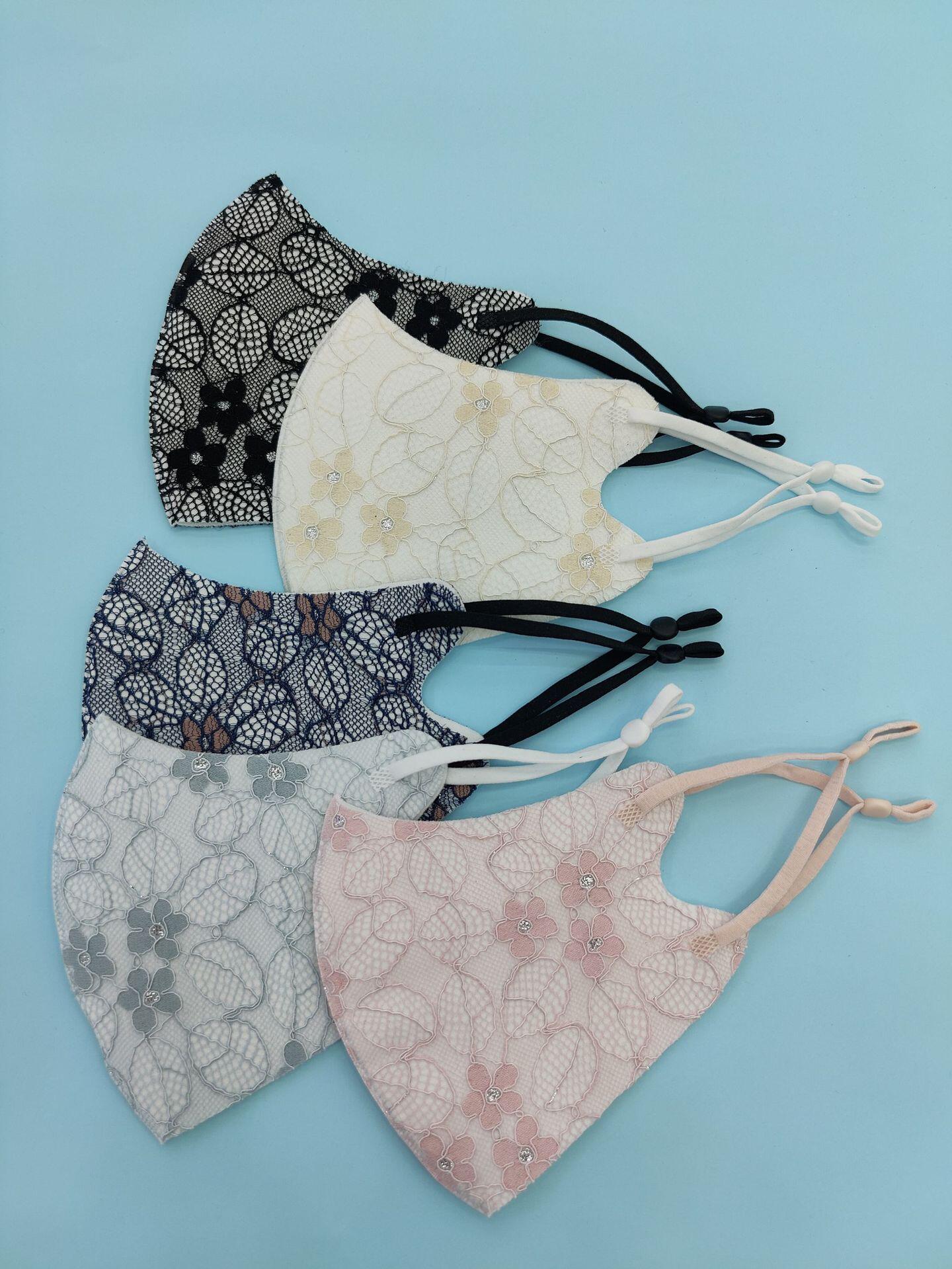 新款蕾丝花边立体布口罩 轻薄透气可水洗针织跨境 防晒四季款直供