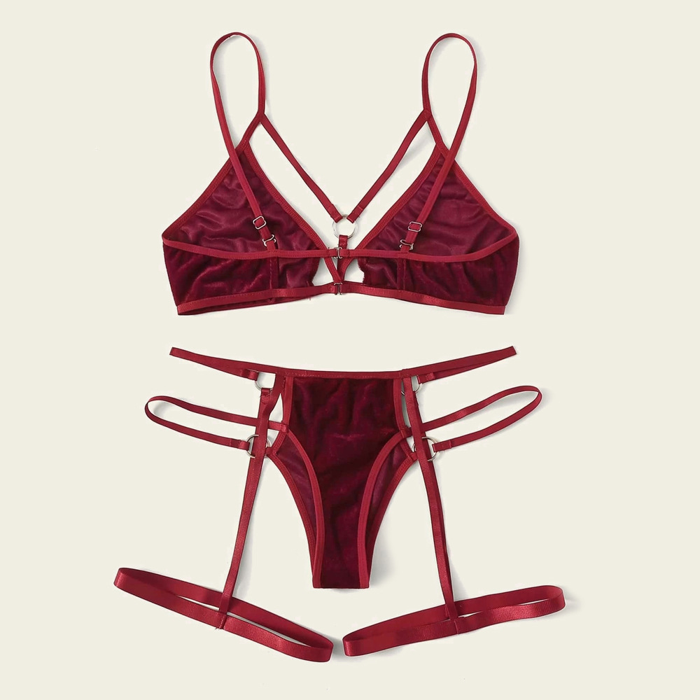 2021完美身材俩色金丝绒性感内衣套装三点式吊袜诱惑情趣内衣
