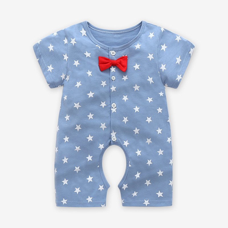 宝宝连体衣夏婴儿薄款蓝色哈衣五个月男宝6夏季5开档月三四六衣服