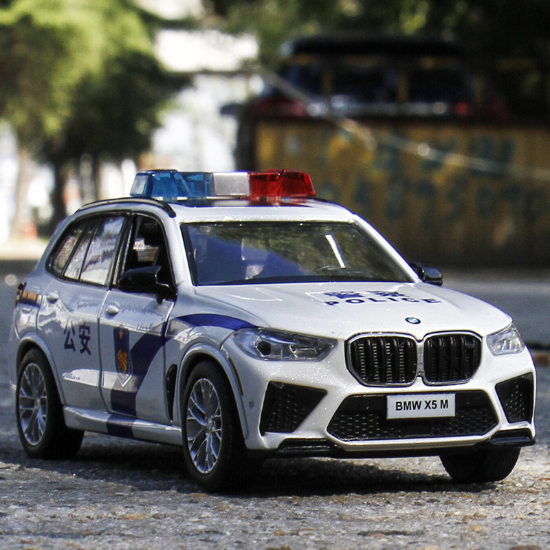 [盒装]彩珀仿真1:32宝马x5m警车合金声光回力模型儿童玩具小汽车