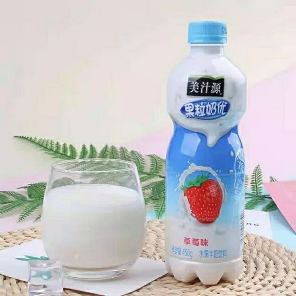美汁源果粒奶优450*5瓶箱装蜜桃草莓味 椰果粒水果牛奶休闲饮品