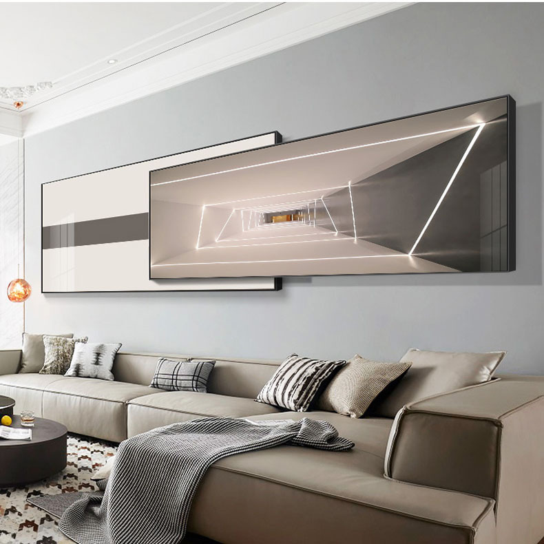 空间延伸现代简约客厅装饰画抽象艺术叠加壁画轻奢沙发背景墙挂画