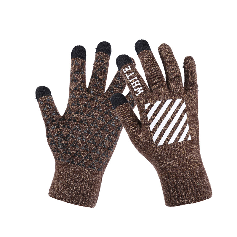 Men's Gloves Winter Touch Screen Five-Finger Wool Knitted Adult Riding Offset Printing Non-Slip Thickened Game Gloves Wholesale