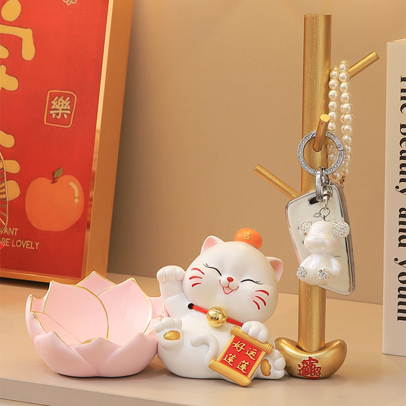 好运连连招财猫入户玄关摆件钥匙收纳餐边鞋柜托盘客厅家居装饰品