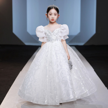 女童礼服白纱生日晚礼服小女孩钢琴演出服儿童主持人花童公主裙夏