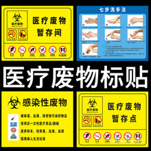 医疗废物标贴暂存间标识牌七步洗手法标示医废垃圾桶袋周转箱标签