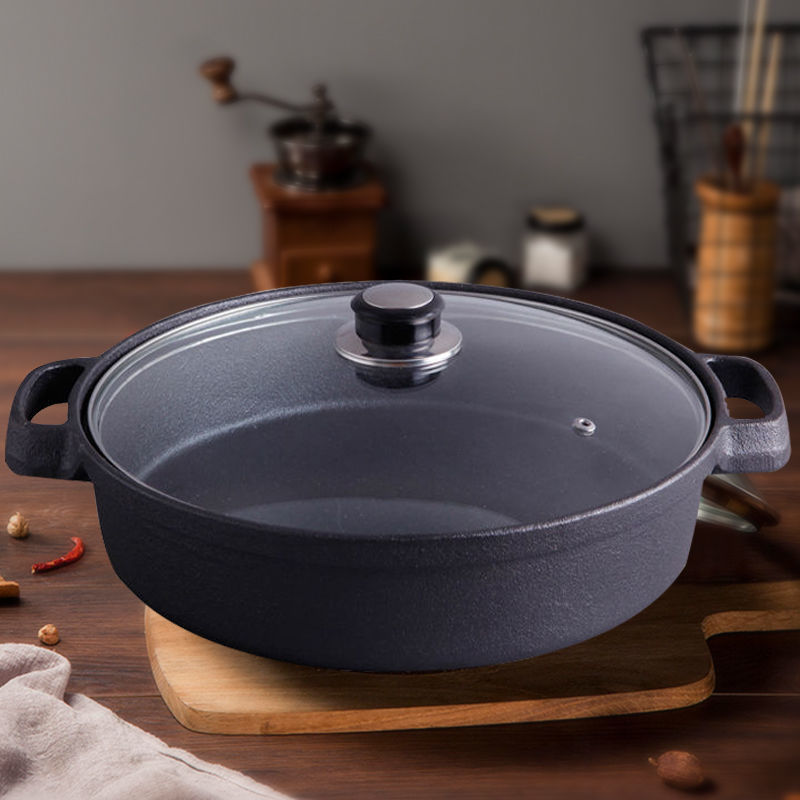 手工双耳加厚铸铁煎锅 28cm/30cm/33cm/35cm 炒锅平底锅铁锅不粘
