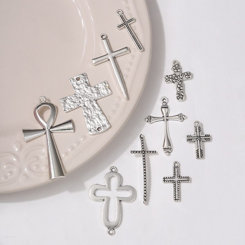 Fashion Trendy New European and American Handsome Cross DIY Alloy Handmade Material Vintage Cross Necklace Pendant