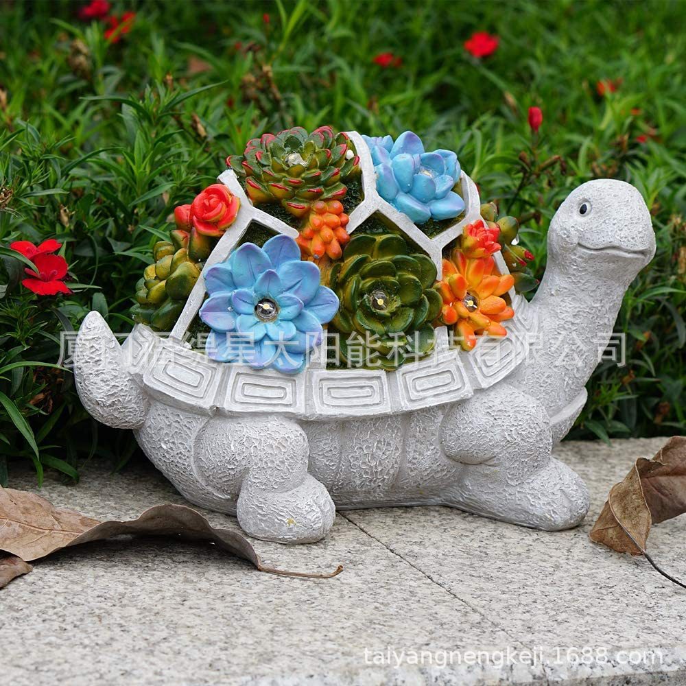 Amazon Outdoor Solar Succulent Turtle Statue Resin Crafts Animal Garden Garden Garden Lamp Ornaments