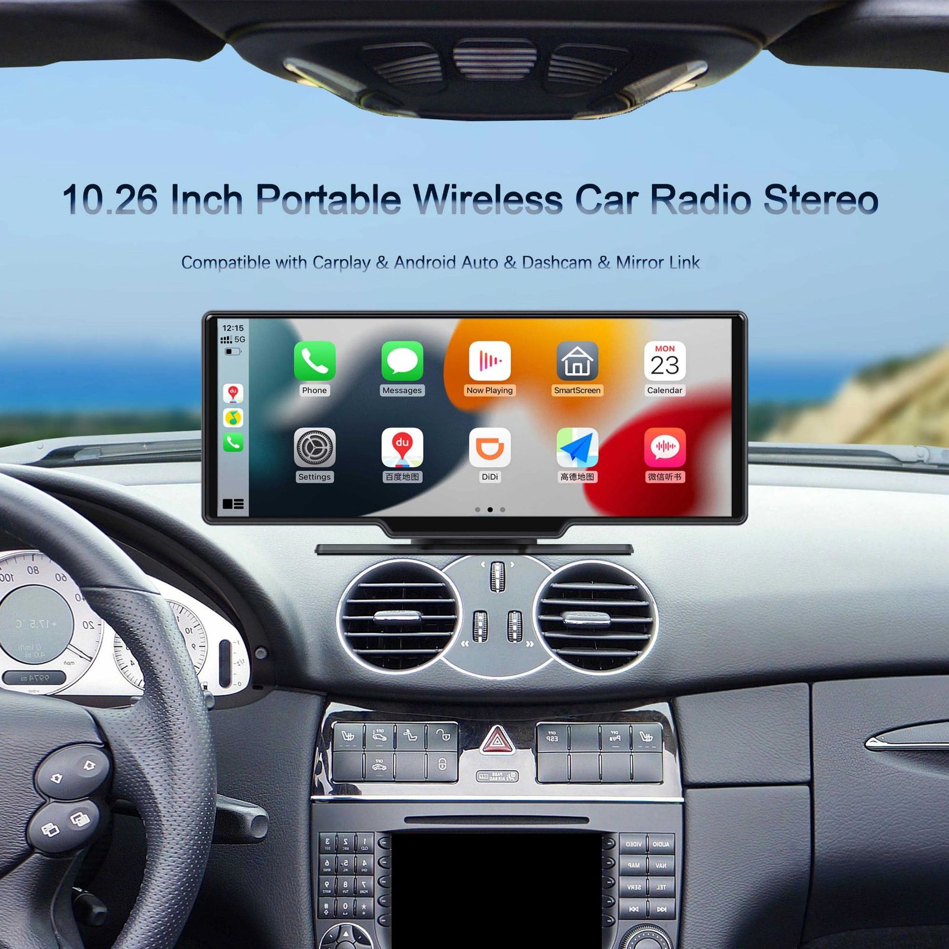 新款4k智慧屏前后双录1080p流媒体手机投屏carplay记录仪外贸