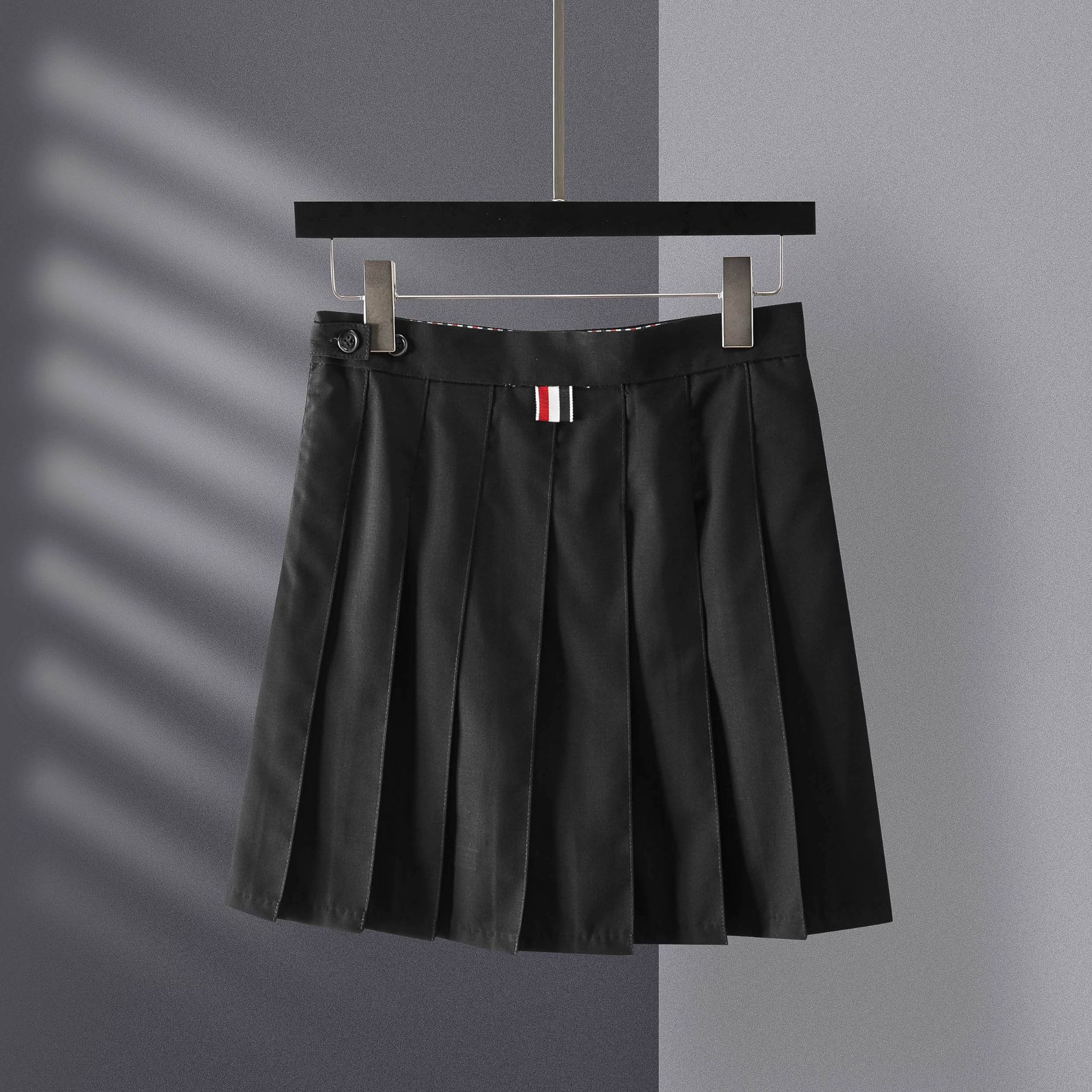 夏tb短裙高腰灰色西装百褶裙学院风有内衬前短后长防走光半身裙女