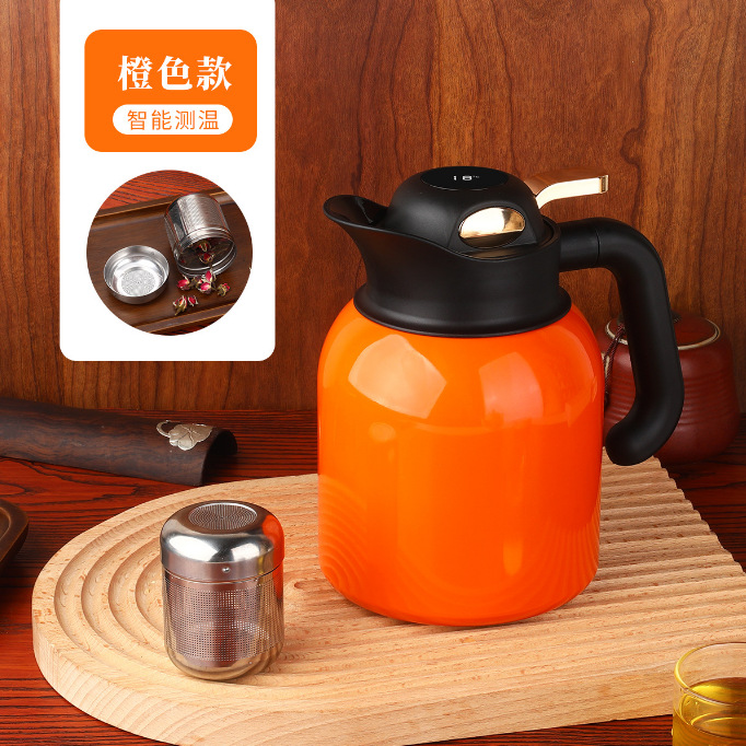 316 Stainless Steel Braised Teapot Push-Type Intelligent Temperature Measuring Stuffy Teapot Home Office Large Capacity Insulation Pot Wholesale
