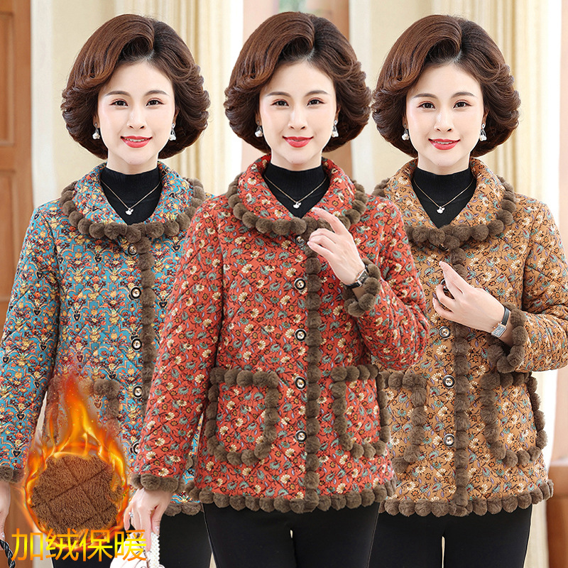 中老年女装轻薄灯芯绒小棉衣2023秋冬季新款40到50妈妈装短款棉袄