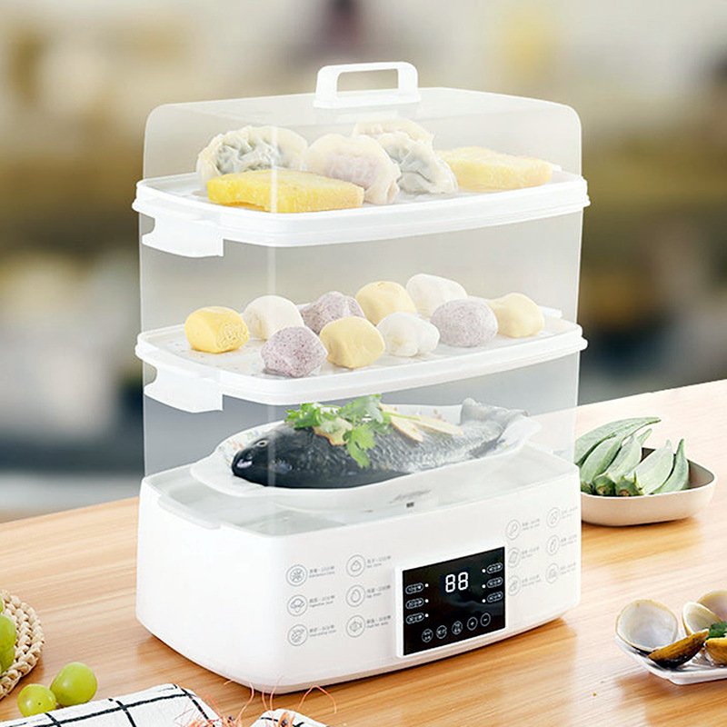 家用电蒸锅透明长方形电锅蒸笼多功能大容量蒸鱼蒸箱小型三层双层