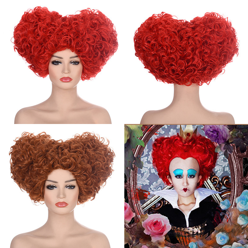 Red Peach Queen Wig Alice in Wonderland Cos Anime full Head Cover Halloween Cosplay Hair Accessories