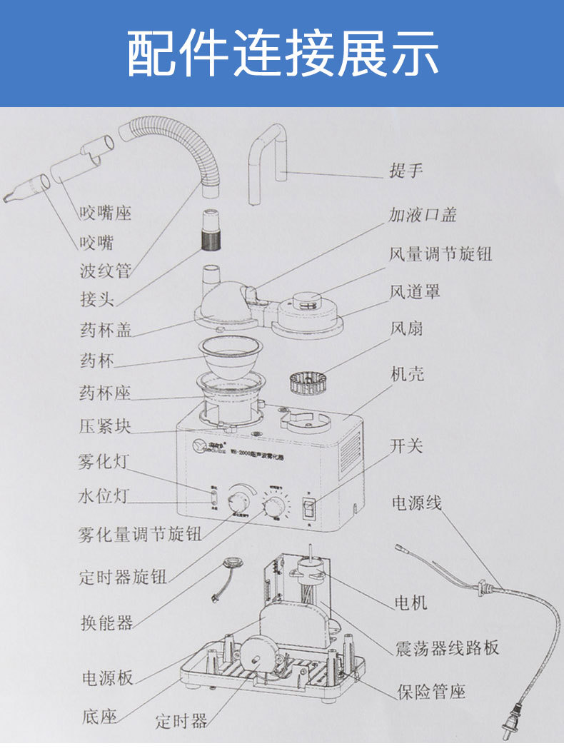 粤华雾化器配件装置雾化杯成人儿童面罩连接管雾化管咬嘴2000 802