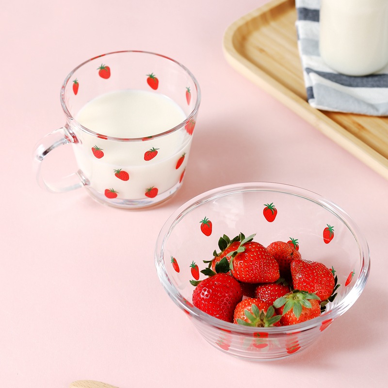 Japanese and Korean Love Girl Heart Glass Salad Bowl Oatmeal Bowl Student Fruit Bowl Cold Noodle Bowl Strawberry Glass Bowl