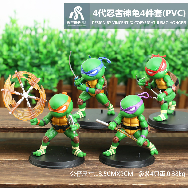 盲盒4款忍者神龟带底座 tmnt2012版模型人偶玩偶电影版手办模型车