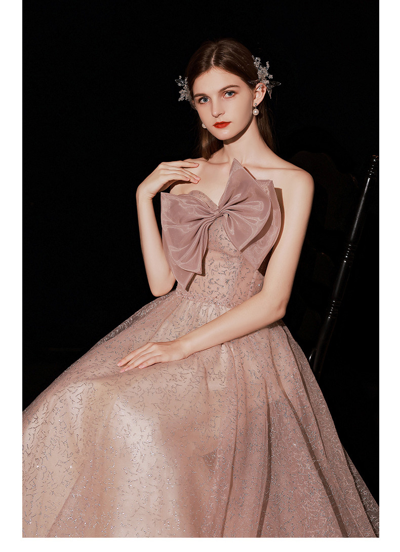 粉色主持人星空敬酒服单肩模特走秀演出超仙年会森系18岁成年礼服