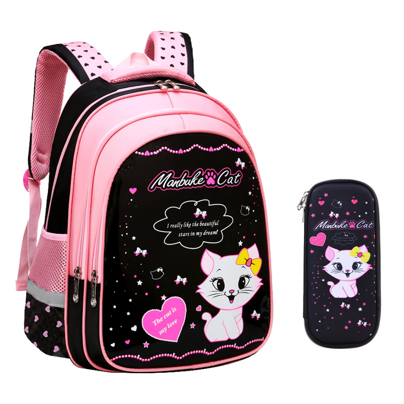 New Primary School Student Schoolbag Grade 1-3-6 Girls' Backpack Burden Alleviation Waterproof Cartoon Children 6-9-12 Years Old