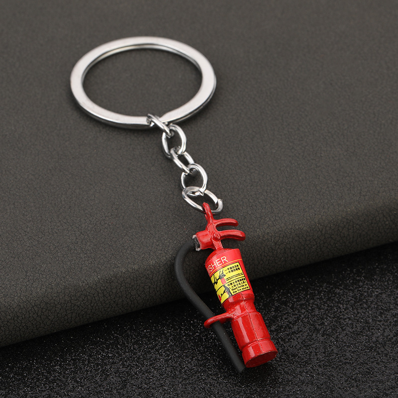 creative alloy ornament keychain mini fire extinguisher three-dimensional sticker funny car key pendant novelty hanging
