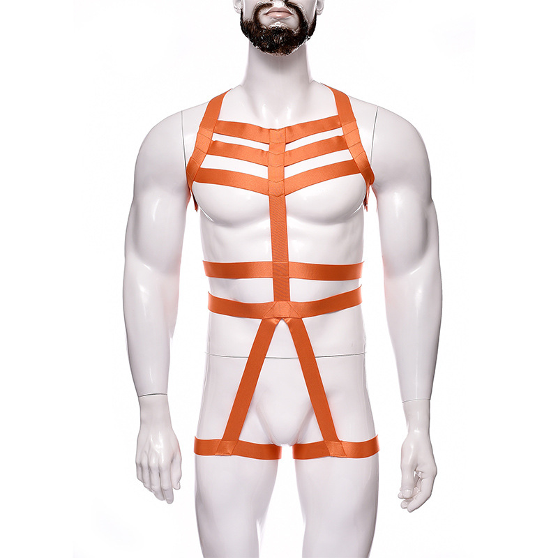 蓝瑾 束缚胸带sm夜店舞会表演服gay基情男士情趣内衣连体套装