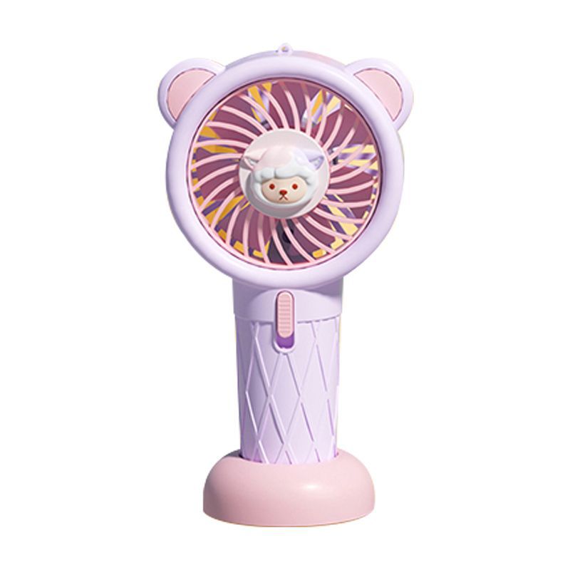 Cartoon Ice Cream Handheld Small Fan Second Gear Wind Belt Base Usb Charging Summer Children Portable Cooling Fan