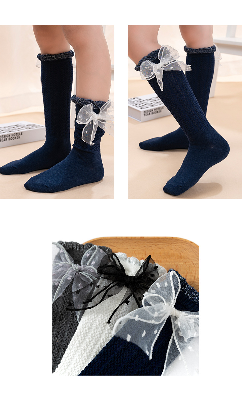 女童中筒袜洋气夏季儿童镂空蕾丝长袜子蝴蝶结网眼梦幻城堡公主袜