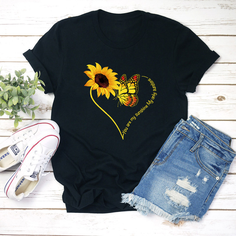 ur my sunshine向日葵印花t恤女wish ebay欧美女装短袖女t恤热卖