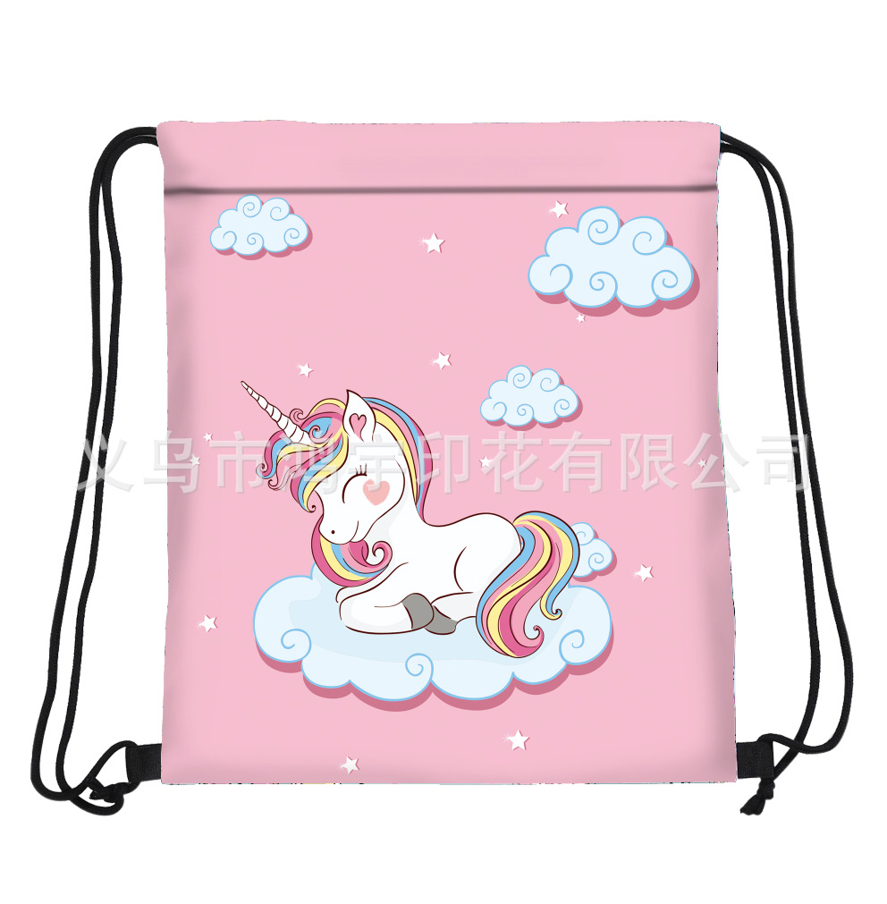 New Drawstring Backpack Waterproof Cartoon Cloud Unicorn Foldable Drawstring Drawstring Pocket Storage Tote