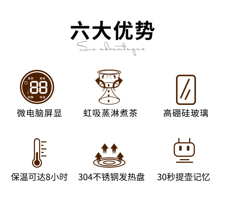 长疆煮茶器养生壶家用蒸汽全自动蒸茶壶玻璃黑茶壶喷淋式蒸茶器具