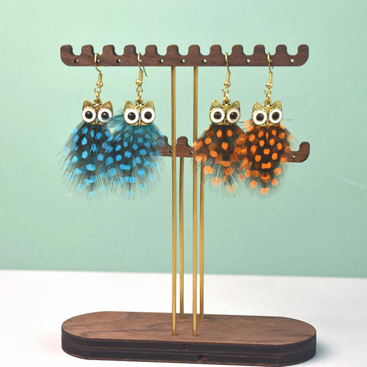 owl feather polka dot stud earrings cute animal earrings multi-color korean new style ethnic style feather earrings earrings