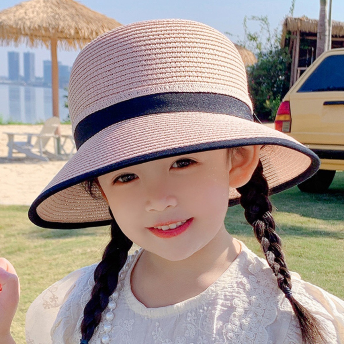 春季旅游儿童帽子女童夏天遮太阳凉帽防紫外线草帽宝宝渔夫帽