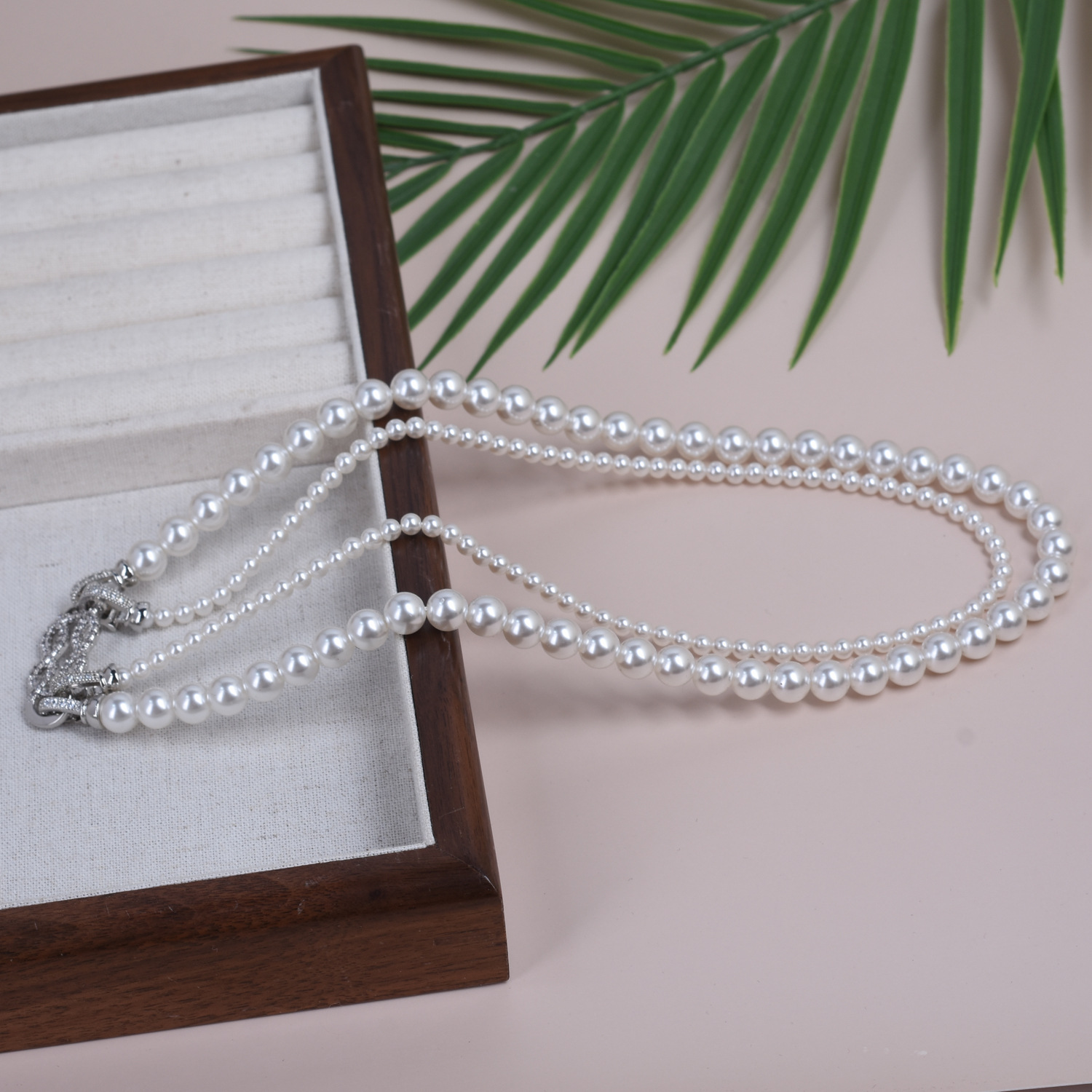 可拆分经典白双层叠戴珍珠项链一款两戴施家珍珠万能扣批发简约