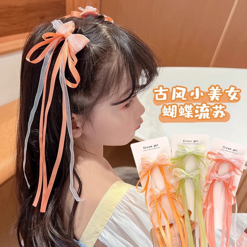 儿童长飘带发夹发带小女孩编发发夹发卡高颜值女童流苏蝴蝶结头饰