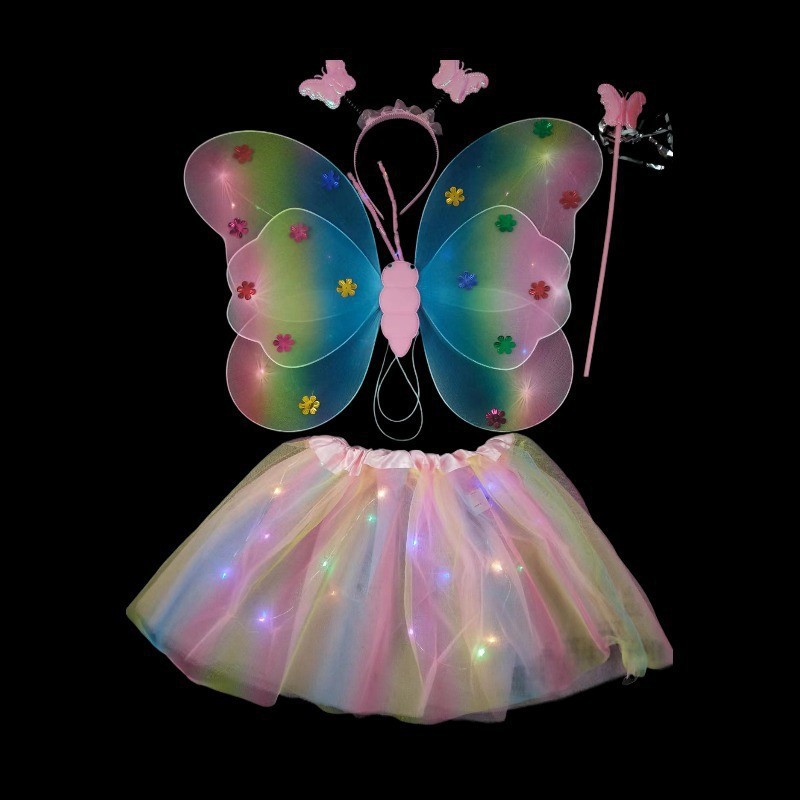 Children's Toy Butterfly Wings Stall Toy Rain Silk Butterfly Wings LED Light-Emitting Butterfly Wings Set