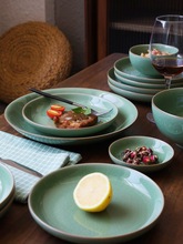 龙泉青瓷哥窑冰裂餐具圆形盘子家用菜盘深盘中式饭碗面碗汤碗单品