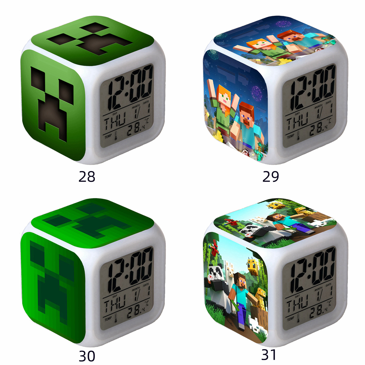 mc 我的世界七彩闹钟led变色灯光 动漫卡通时钟 学生静音夜光灯钟