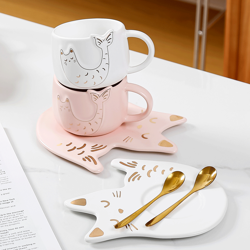 European-Style Good-looking Ceramic Coffee Set Set Cute Cartoon Cat Home Breakfast Cup Afternoon Tea Mug