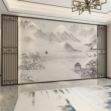 新中式山水壁画客厅电视背景墙壁纸壁布沙发影视墙纸卧室墙布2022