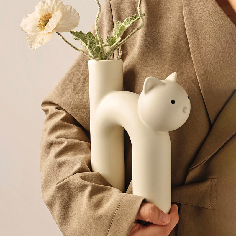 Beihanmei Creative Korean Ins Style Cute Tube Cat Vase Living Room Home Desktop Decorations