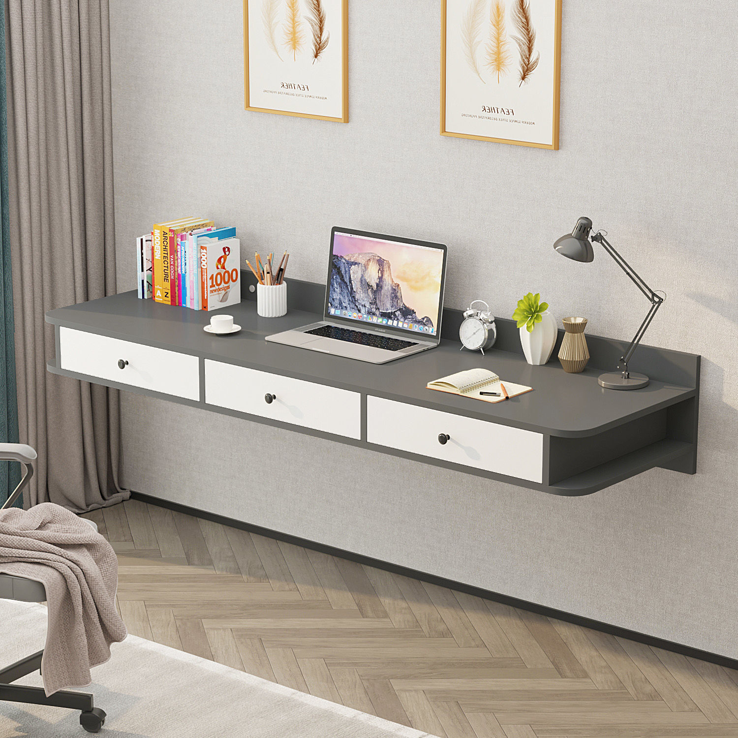 壁挂书桌电脑桌写字台学习桌实木悬空梳妆台化妆桌小户型现代简约